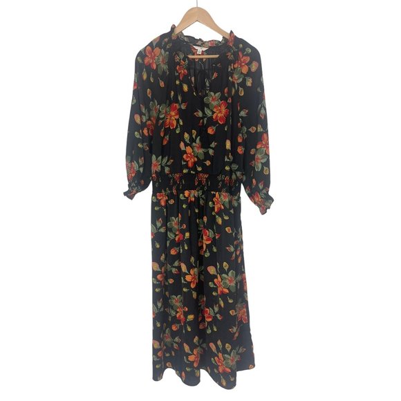 Size 1X (16W-18W) FLORAL PRINT PEASANT MIDI DRESS W/POCKETS All-Season PLUS SIZE - Picture 6 of 8